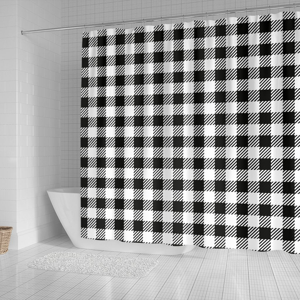 Gingham Black Pattern Print Bathroom Shower Curtain-grizzshop