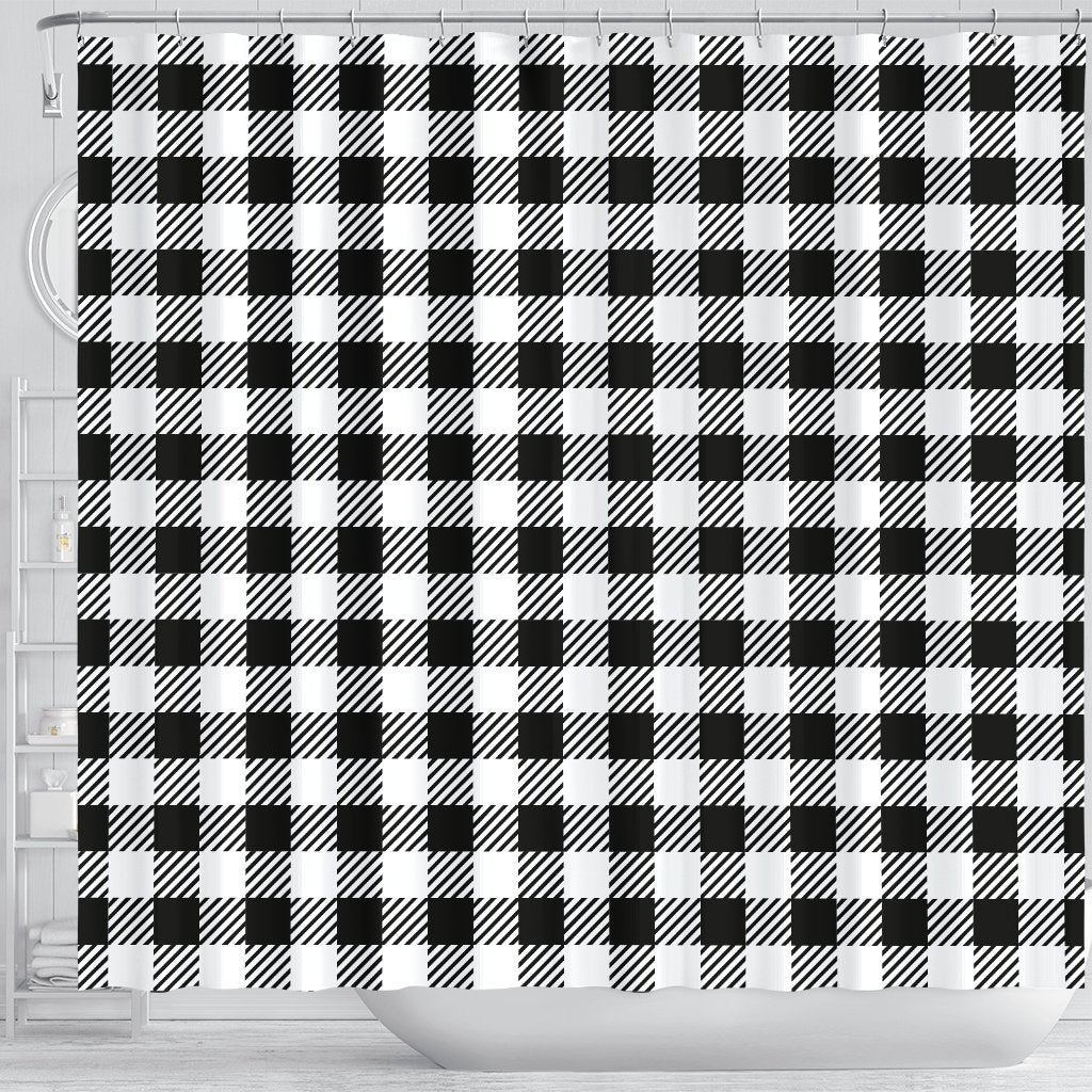 Gingham Black Pattern Print Bathroom Shower Curtain-grizzshop