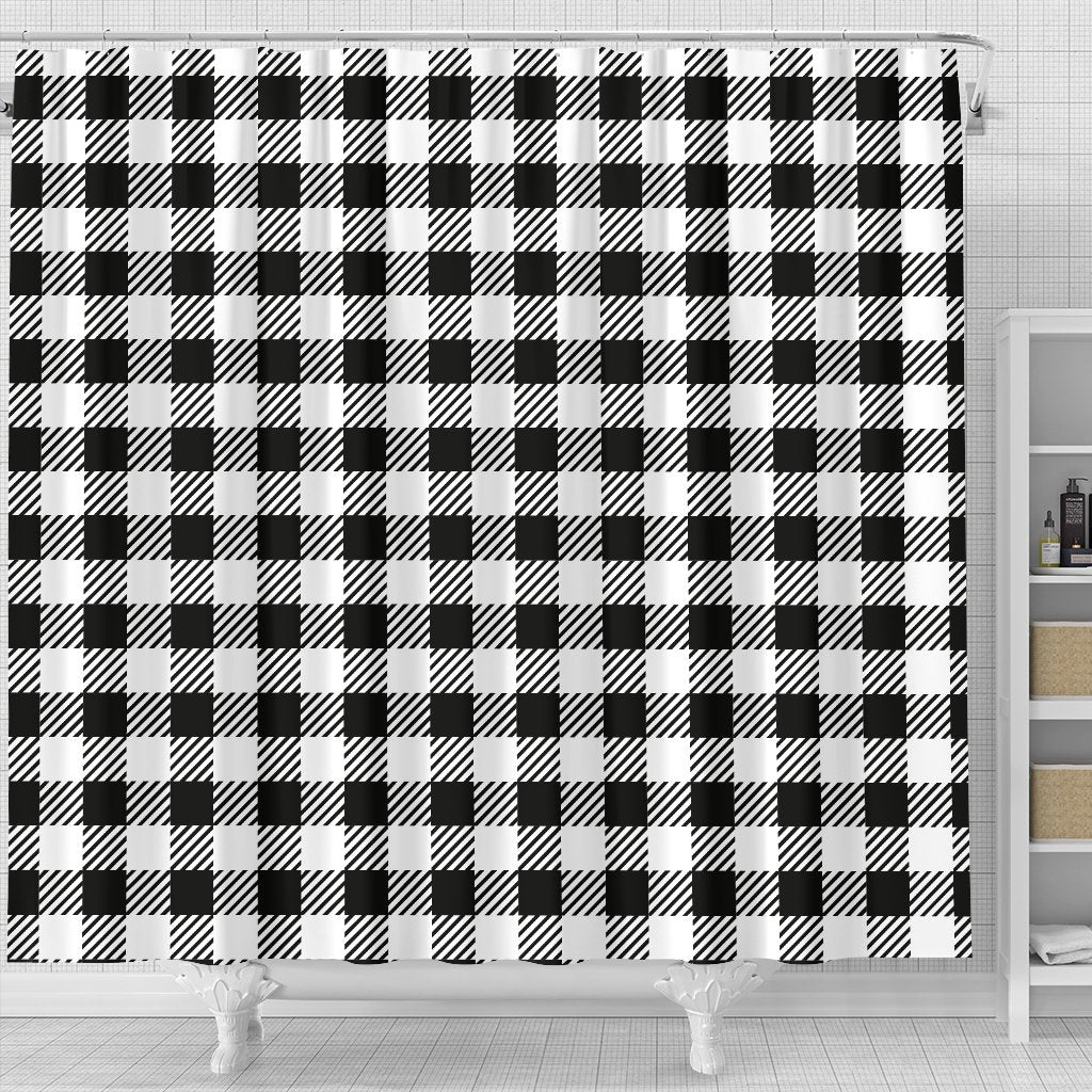 Gingham Black Pattern Print Bathroom Shower Curtain-grizzshop