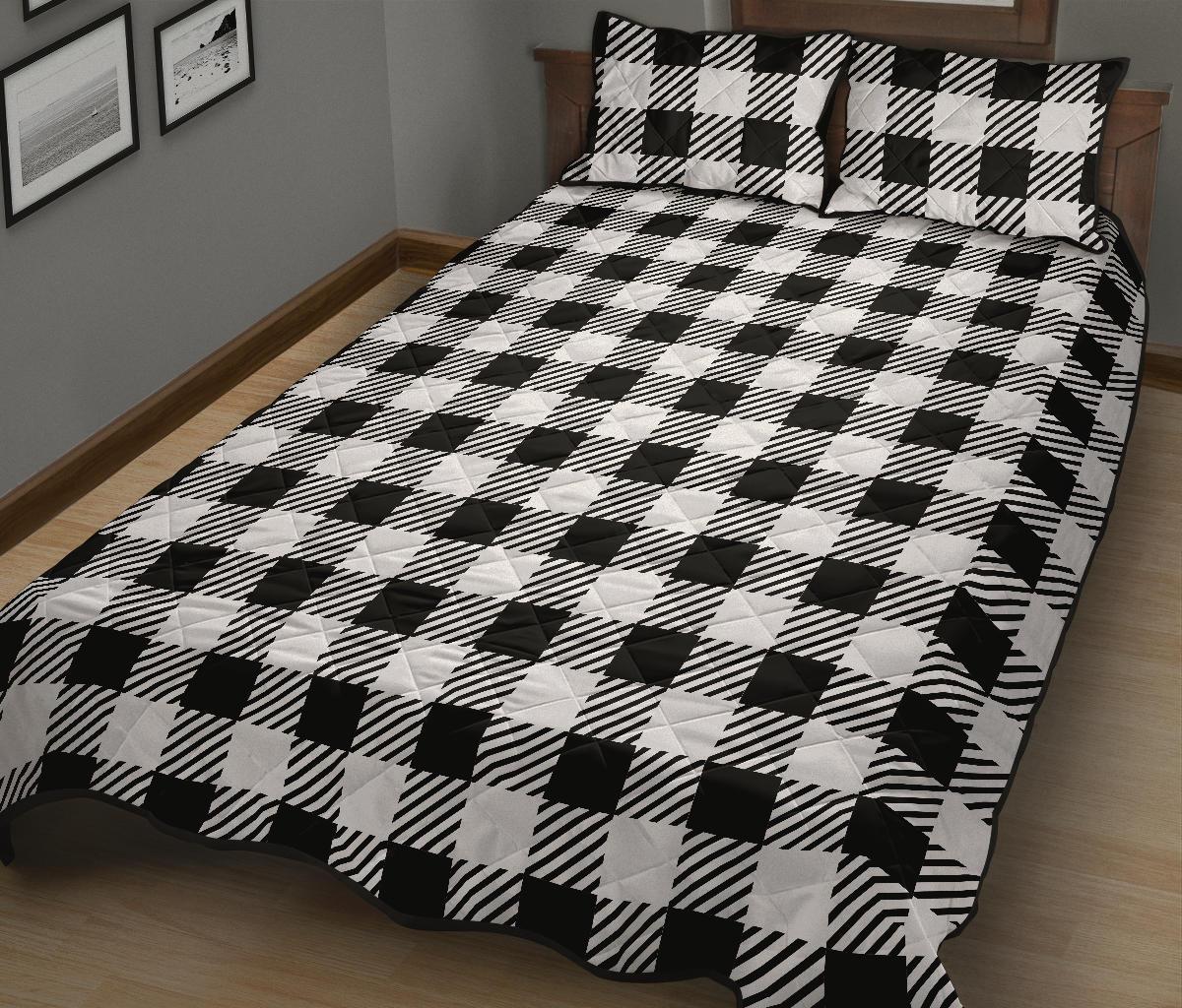 Gingham Black Pattern Print Bed Set Quilt-grizzshop