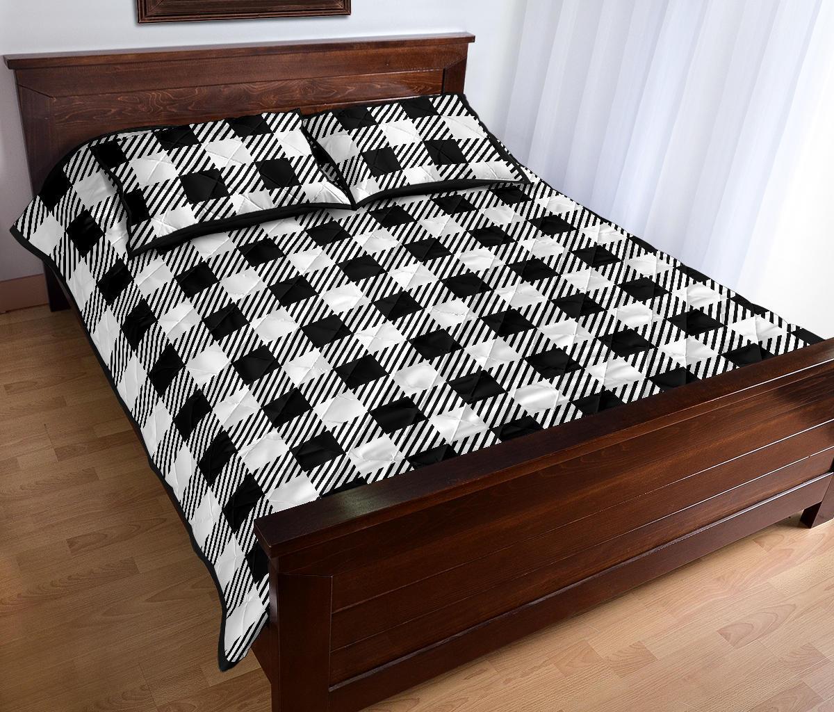 Gingham Black Pattern Print Bed Set Quilt-grizzshop