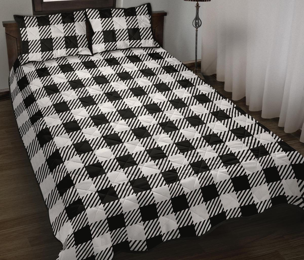 Gingham Black Pattern Print Bed Set Quilt-grizzshop