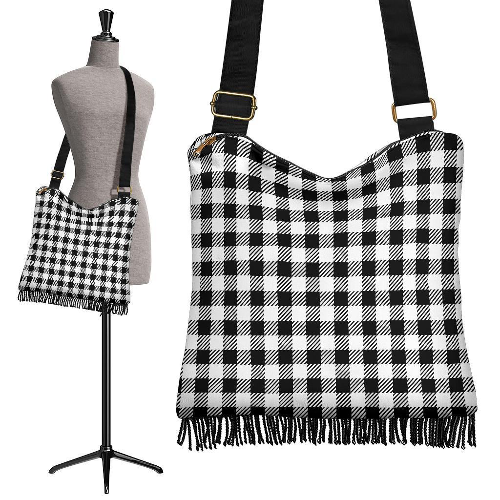 Gingham Black Pattern Print Crossbody bags-grizzshop