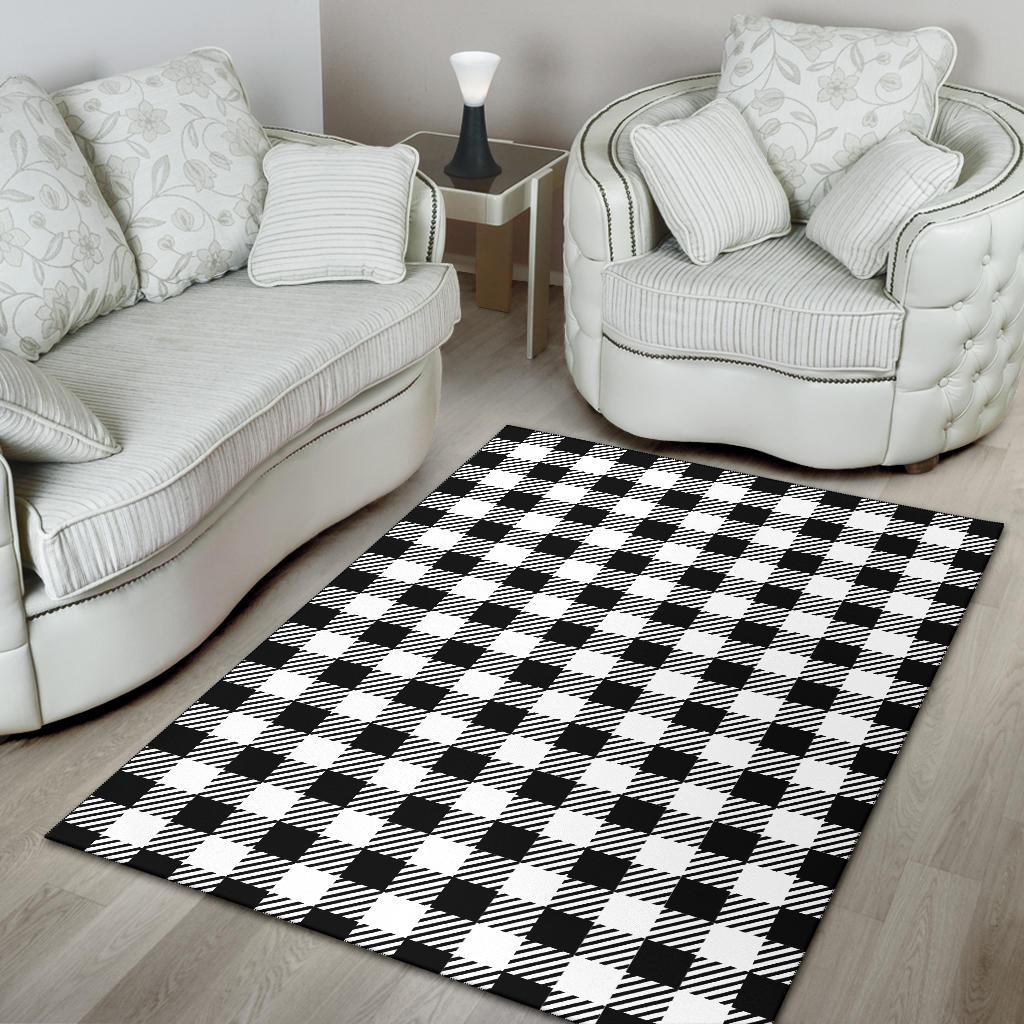 Gingham Black Pattern Print Floor Mat-grizzshop