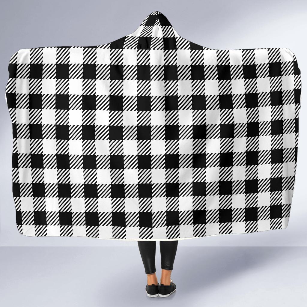 Gingham Black Pattern Print Hooded Blanket-grizzshop