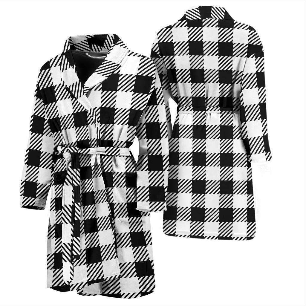 Gingham Black Pattern Print Men Long Robe-grizzshop