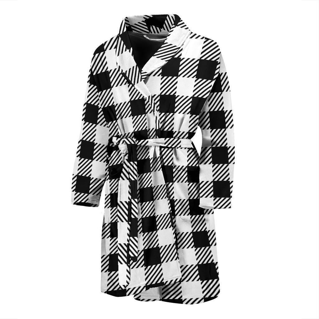 Gingham Black Pattern Print Men Long Robe-grizzshop