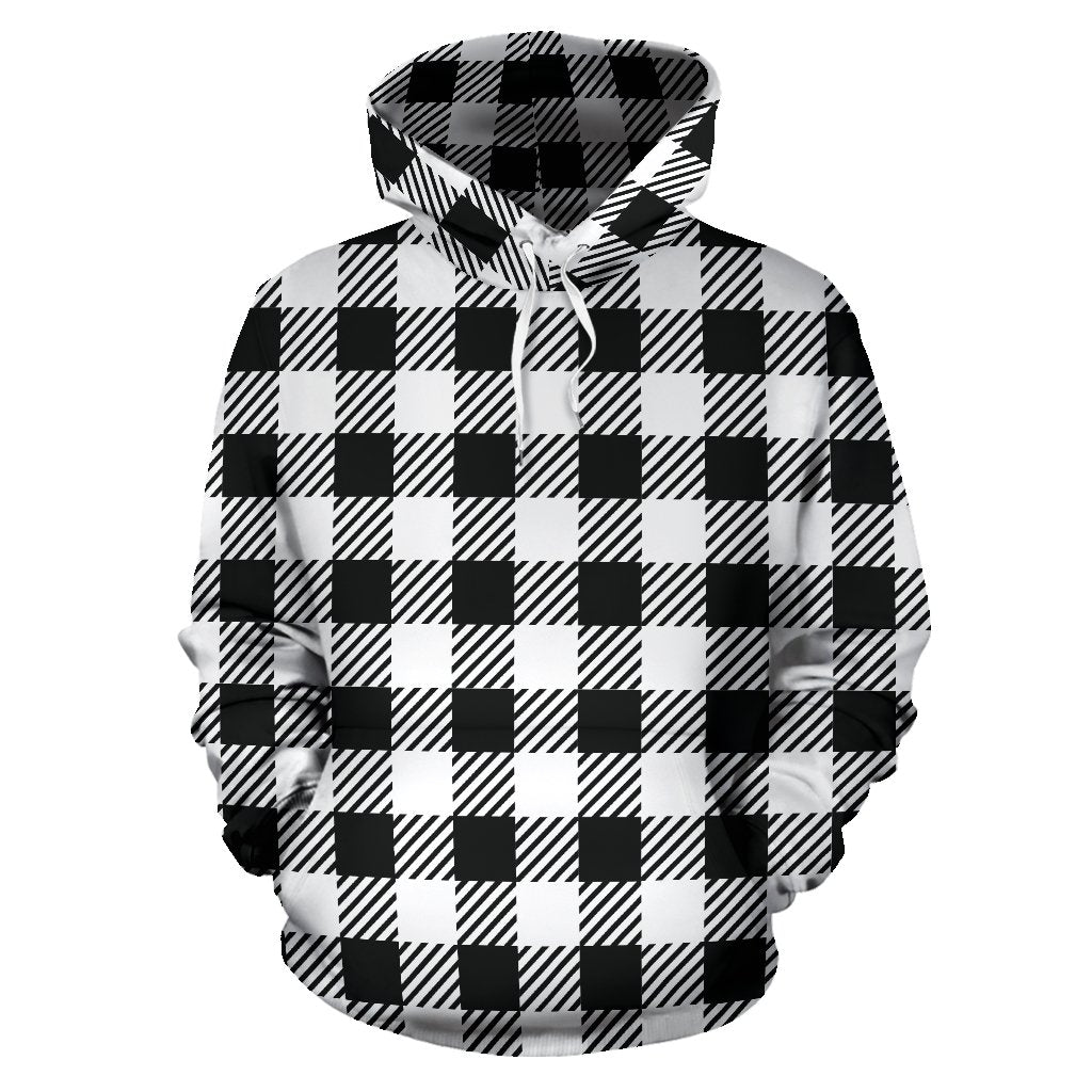 Gingham Black Pattern Print Men Women Pullover Hoodie-grizzshop