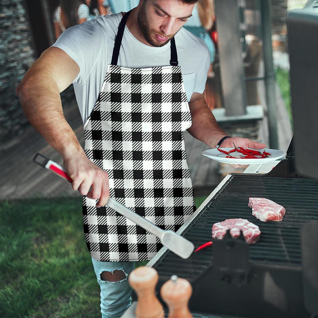 Gingham Black Pattern Print Men's Apron-grizzshop