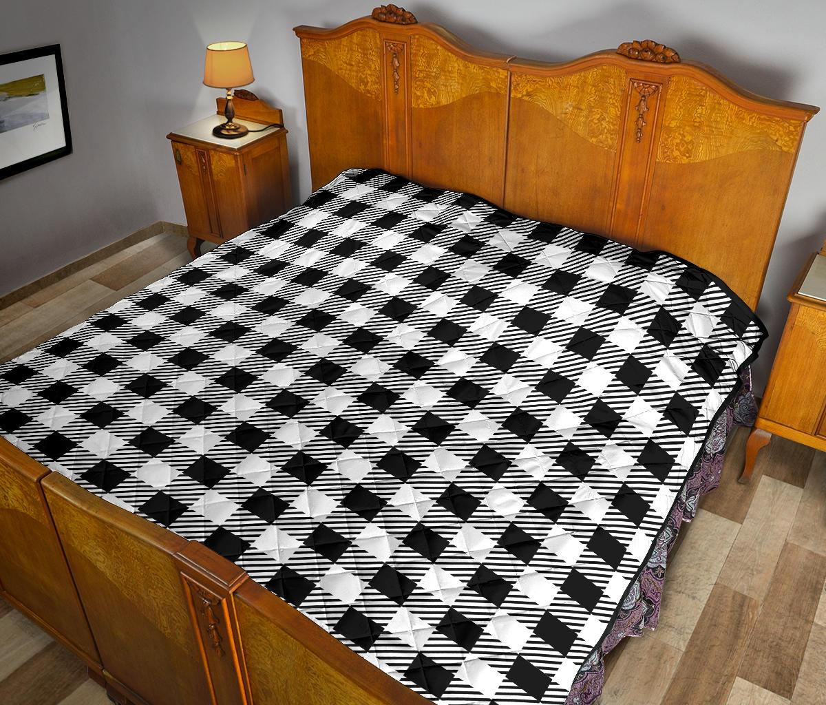 Gingham Black Pattern Print Quilt-grizzshop