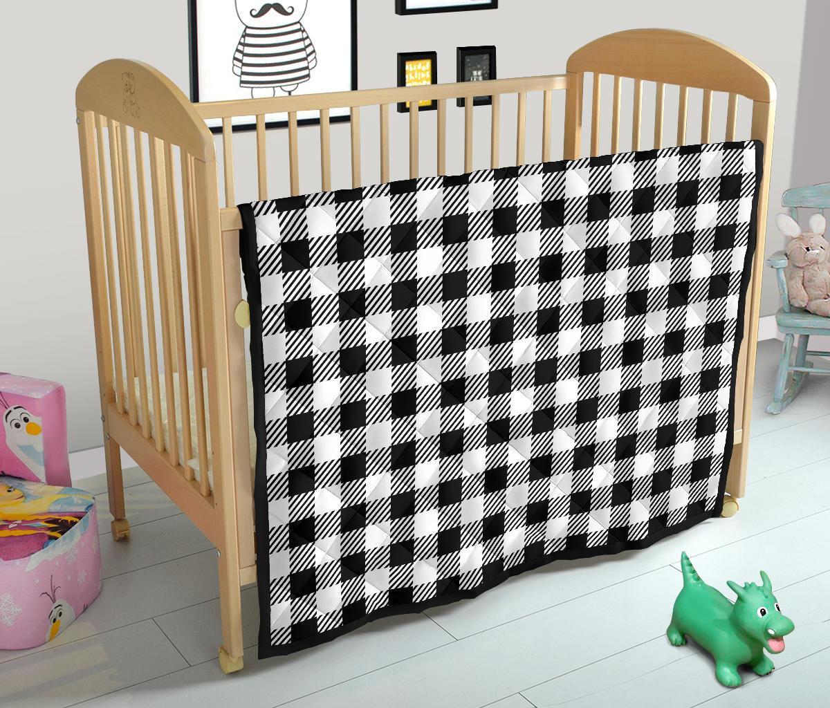 Gingham Black Pattern Print Quilt-grizzshop