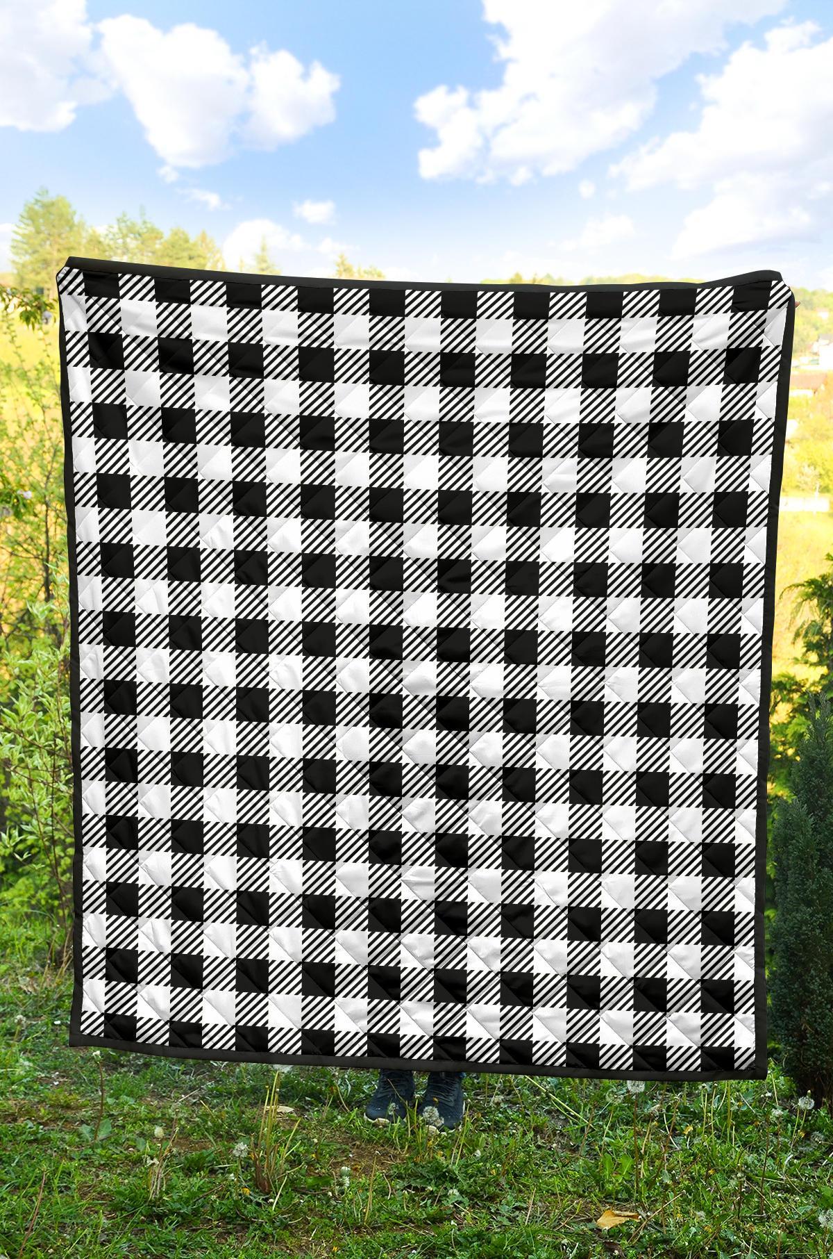 Gingham Black Pattern Print Quilt-grizzshop