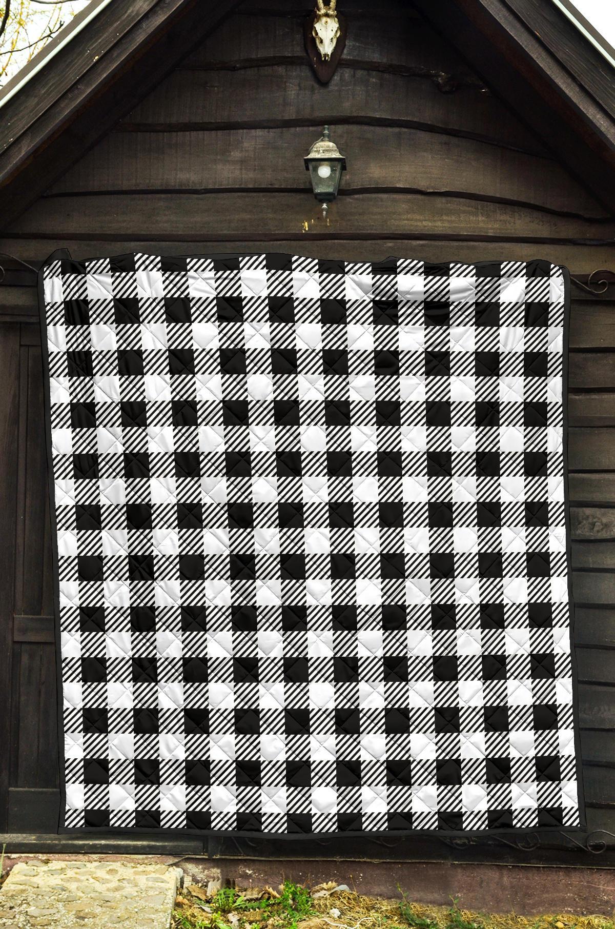 Gingham Black Pattern Print Quilt-grizzshop