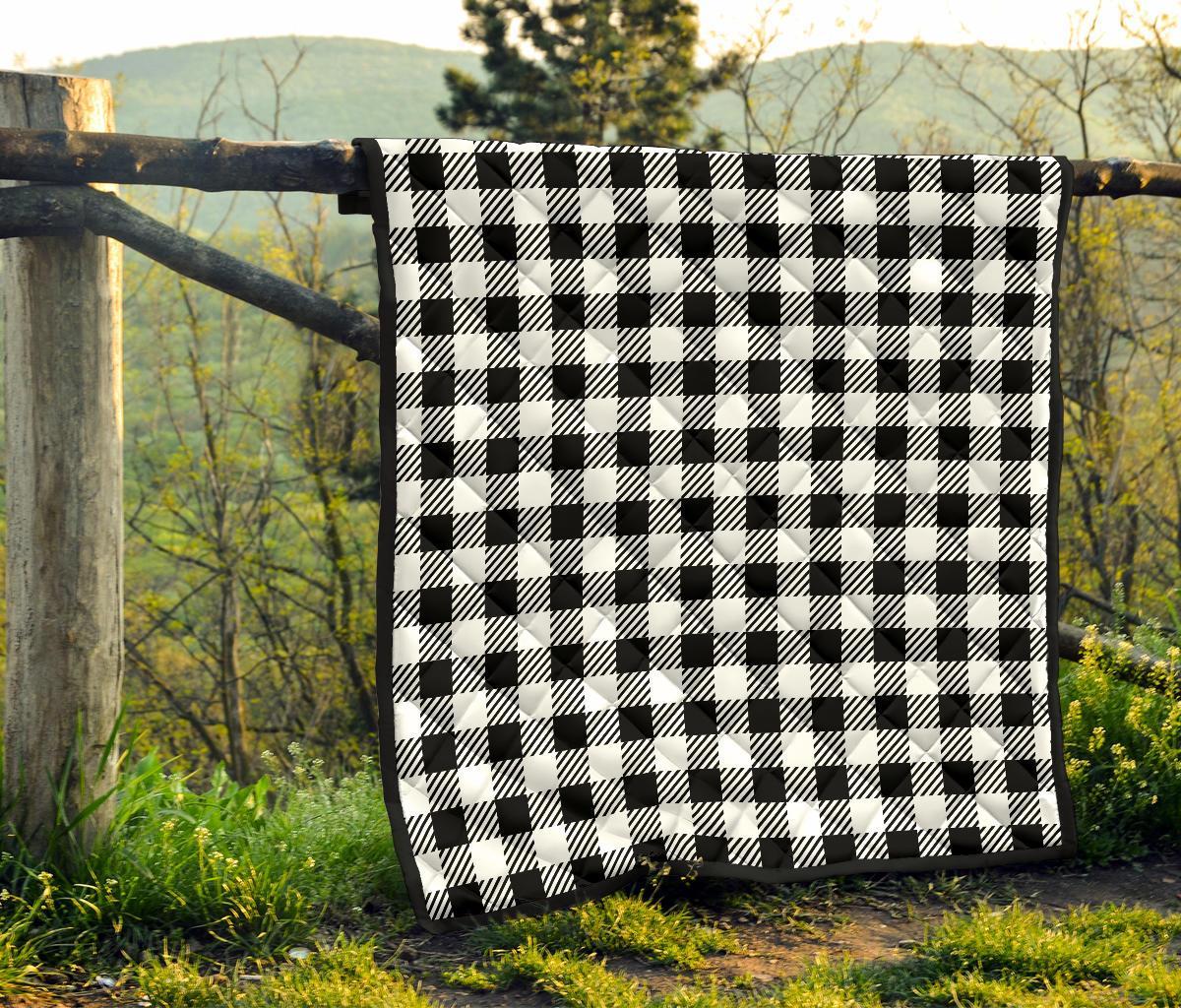 Gingham Black Pattern Print Quilt-grizzshop