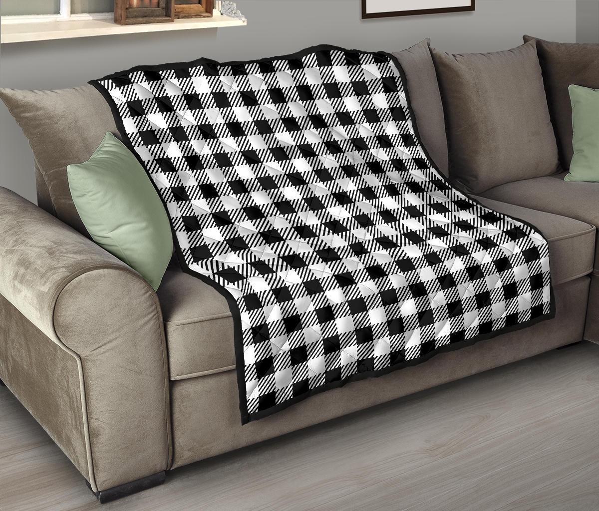 Gingham Black Pattern Print Quilt-grizzshop