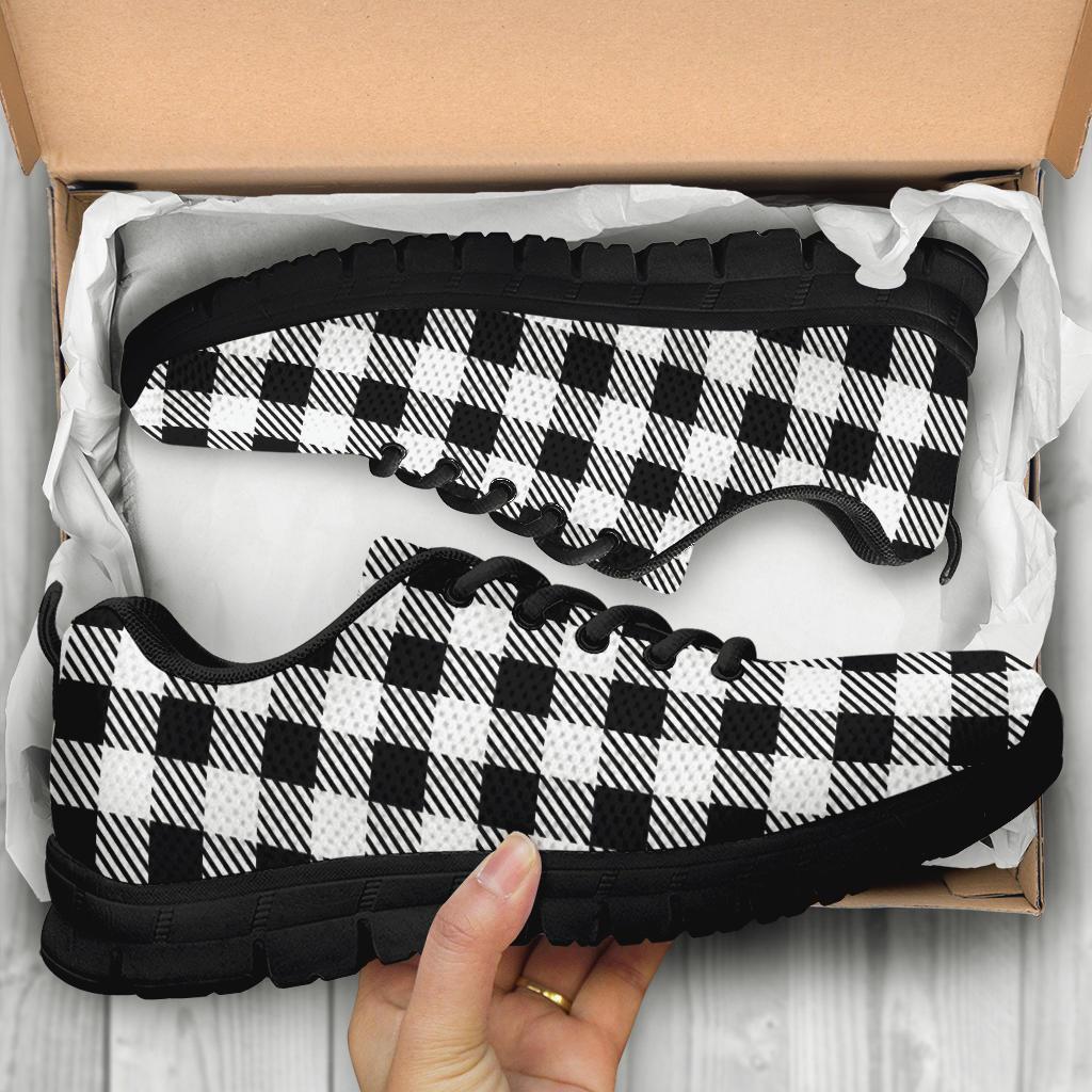 Gingham Black Pattern Print Sneaker Shoes For Men Women-grizzshop