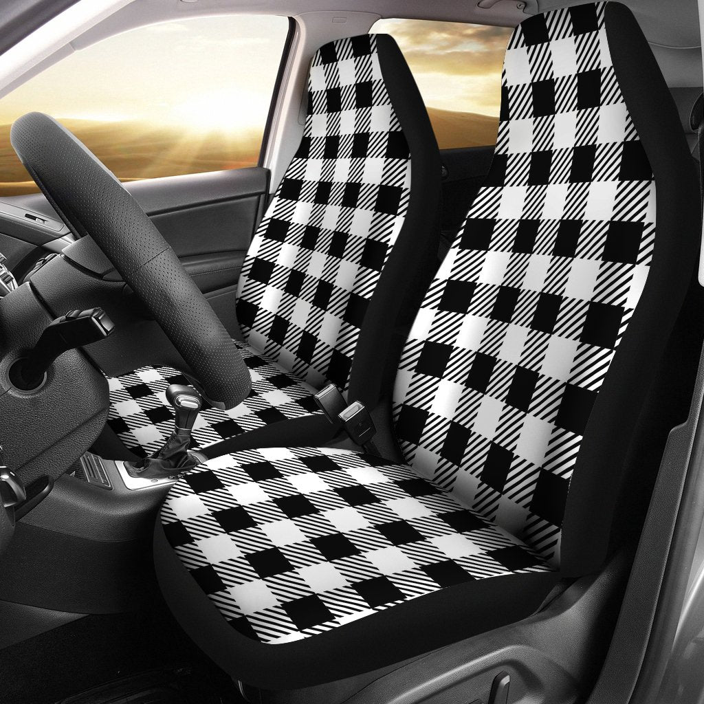 Gingham Black Pattern Print Universal Fit Car Seat Covers-grizzshop