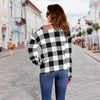 Gingham Black Pattern Print Women Off Shoulder Sweatshirt-grizzshop