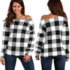 Gingham Black Pattern Print Women Off Shoulder Sweatshirt-grizzshop