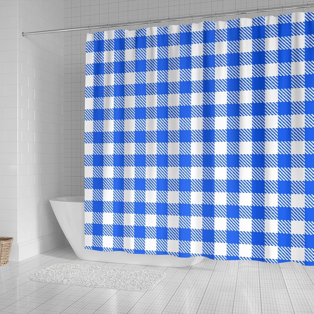 Gingham Blue Pattern Print Bathroom Shower Curtain-grizzshop