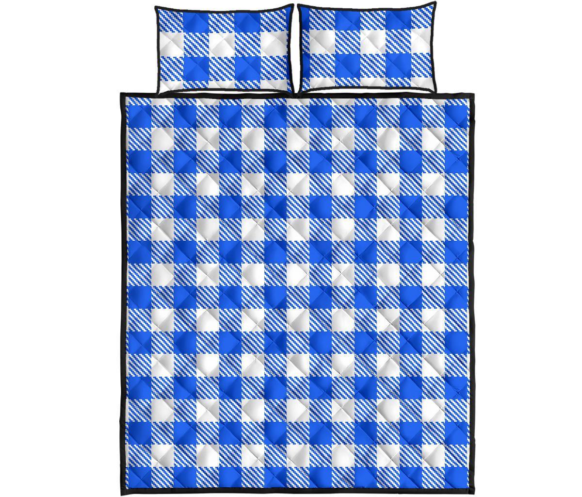 Gingham Blue Pattern Print Bed Set Quilt-grizzshop