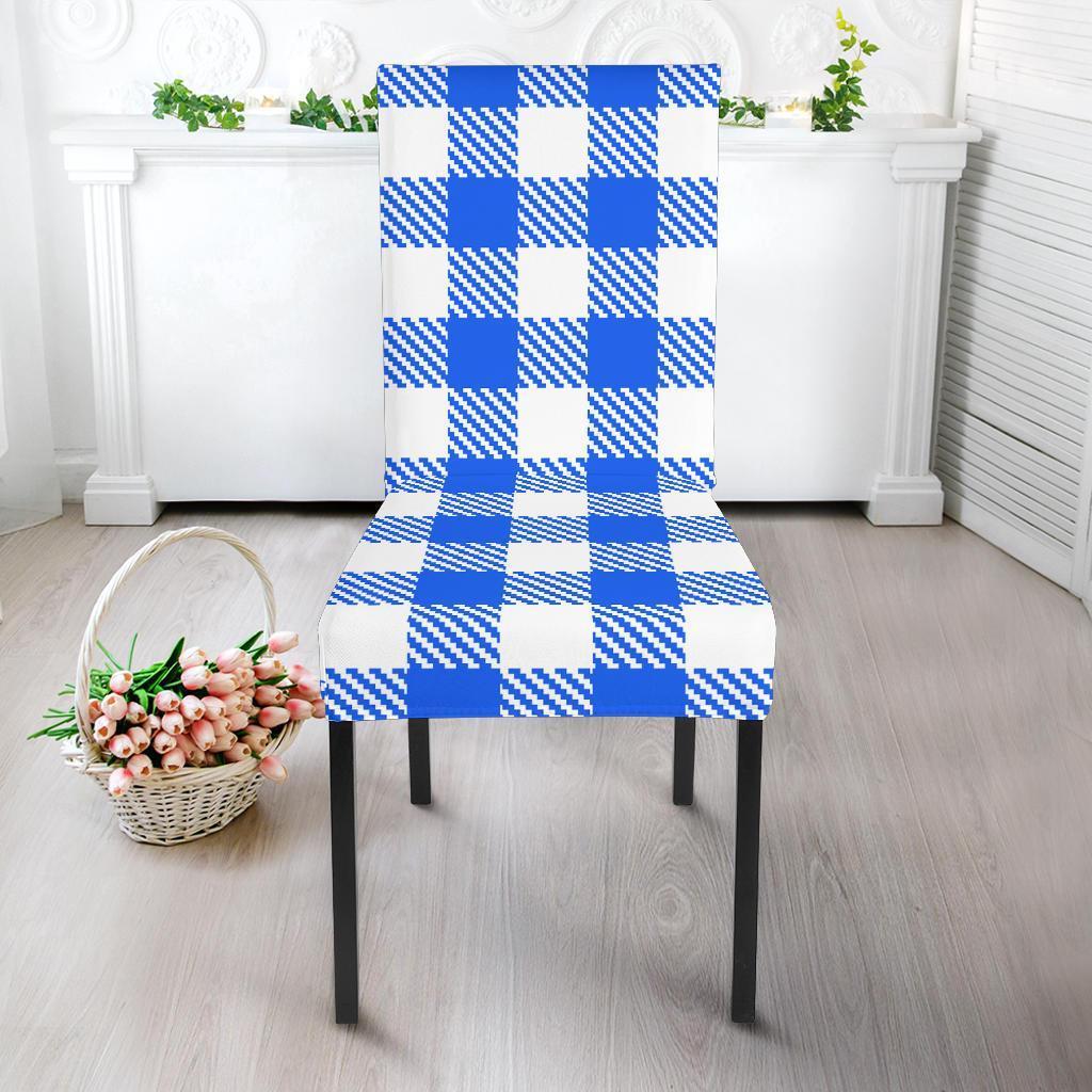 Gingham Blue Pattern Print Chair Cover-grizzshop