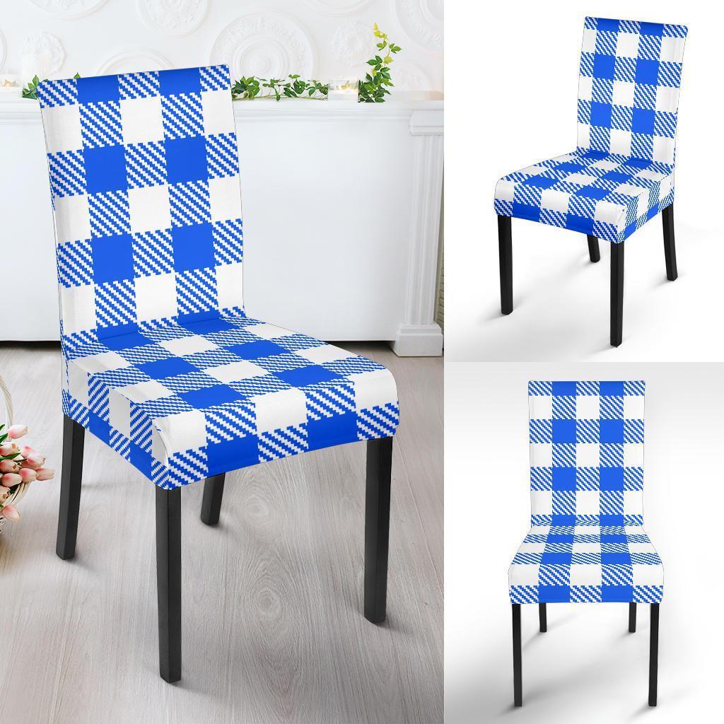 Gingham Blue Pattern Print Chair Cover-grizzshop