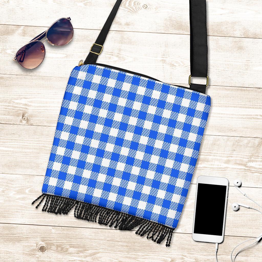 Gingham Blue Pattern Print Crossbody bags-grizzshop