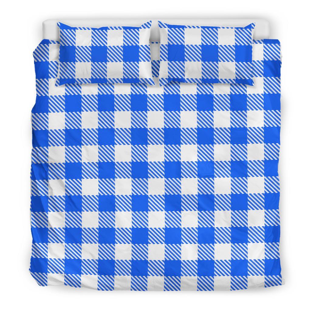 Gingham Blue Pattern Print Duvet Cover Bedding Set-grizzshop