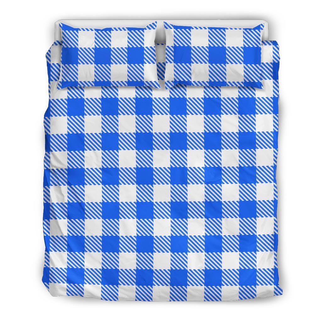 Gingham Blue Pattern Print Duvet Cover Bedding Set-grizzshop