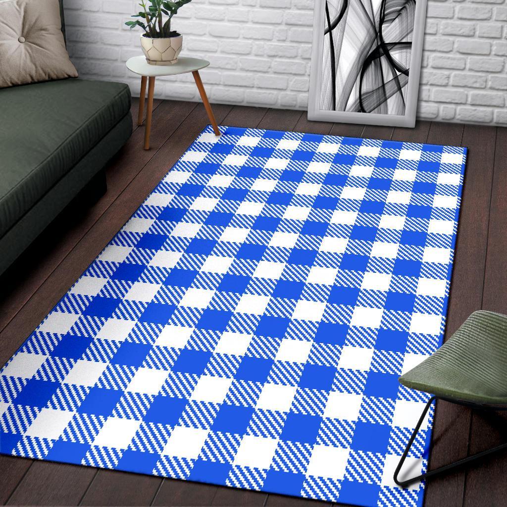 Gingham Blue Pattern Print Floor Mat-grizzshop