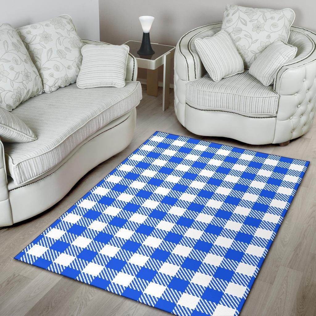 Gingham Blue Pattern Print Floor Mat-grizzshop