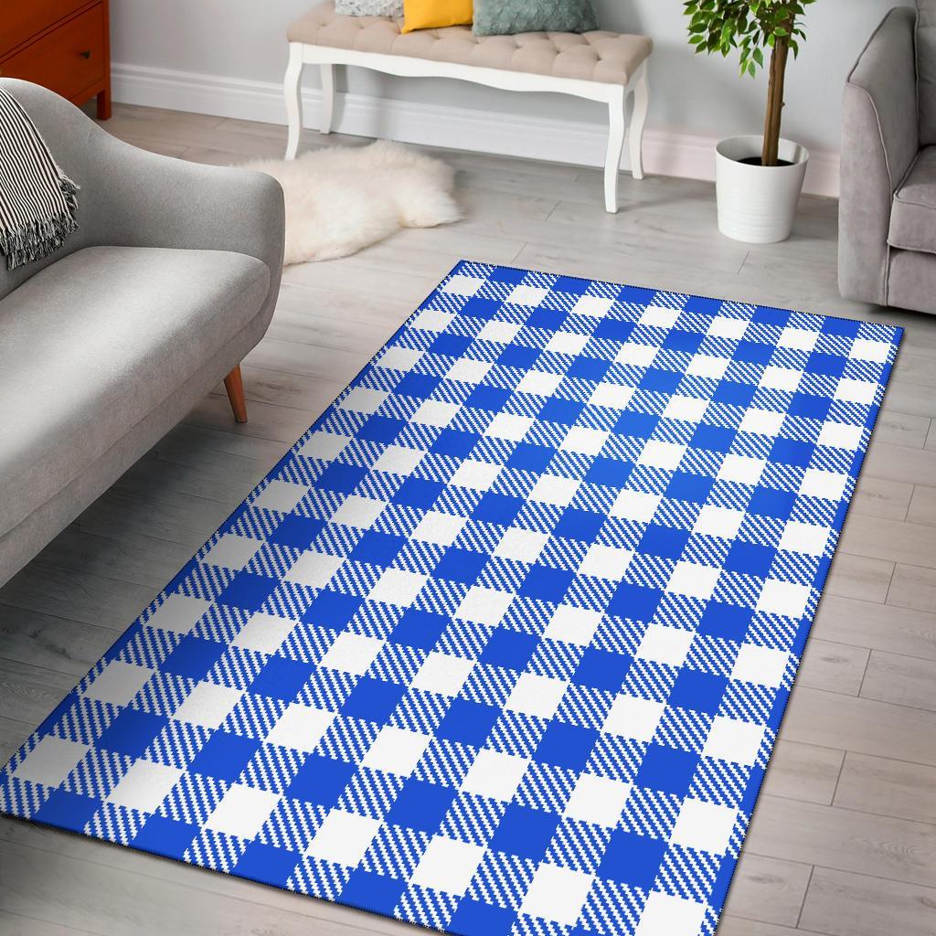 Gingham Blue Pattern Print Floor Mat-grizzshop