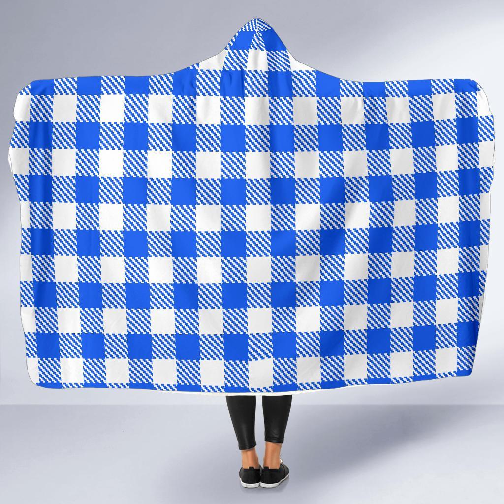 Gingham Blue Pattern Print Hooded Blanket-grizzshop