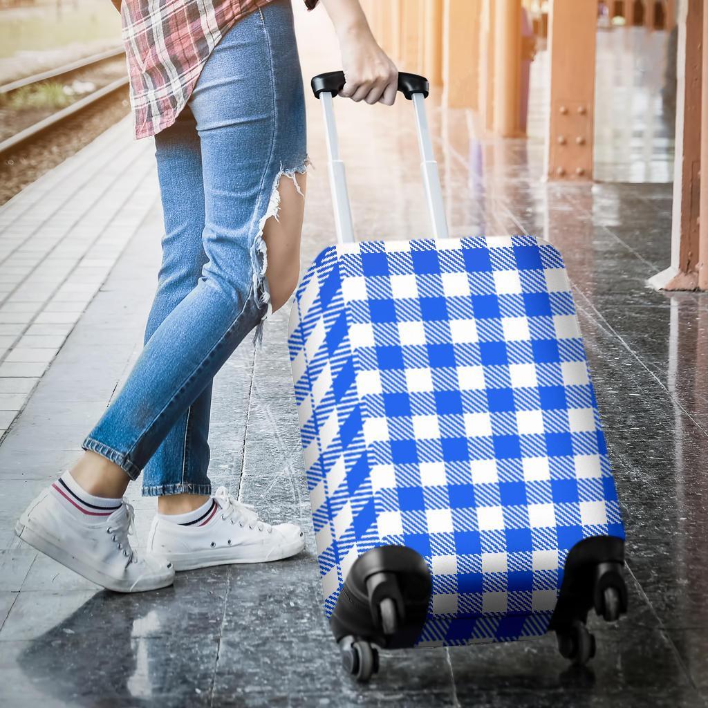 Gingham Blue Pattern Print Luggage Cover Protector-grizzshop