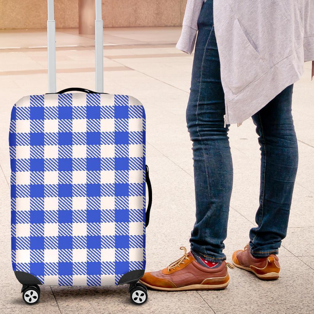 Gingham Blue Pattern Print Luggage Cover Protector-grizzshop