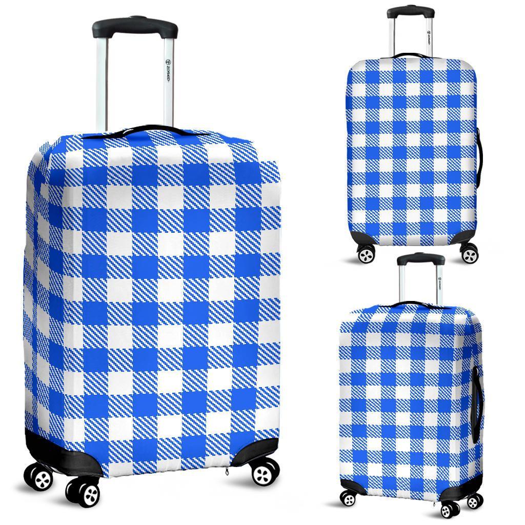 Gingham Blue Pattern Print Luggage Cover Protector-grizzshop