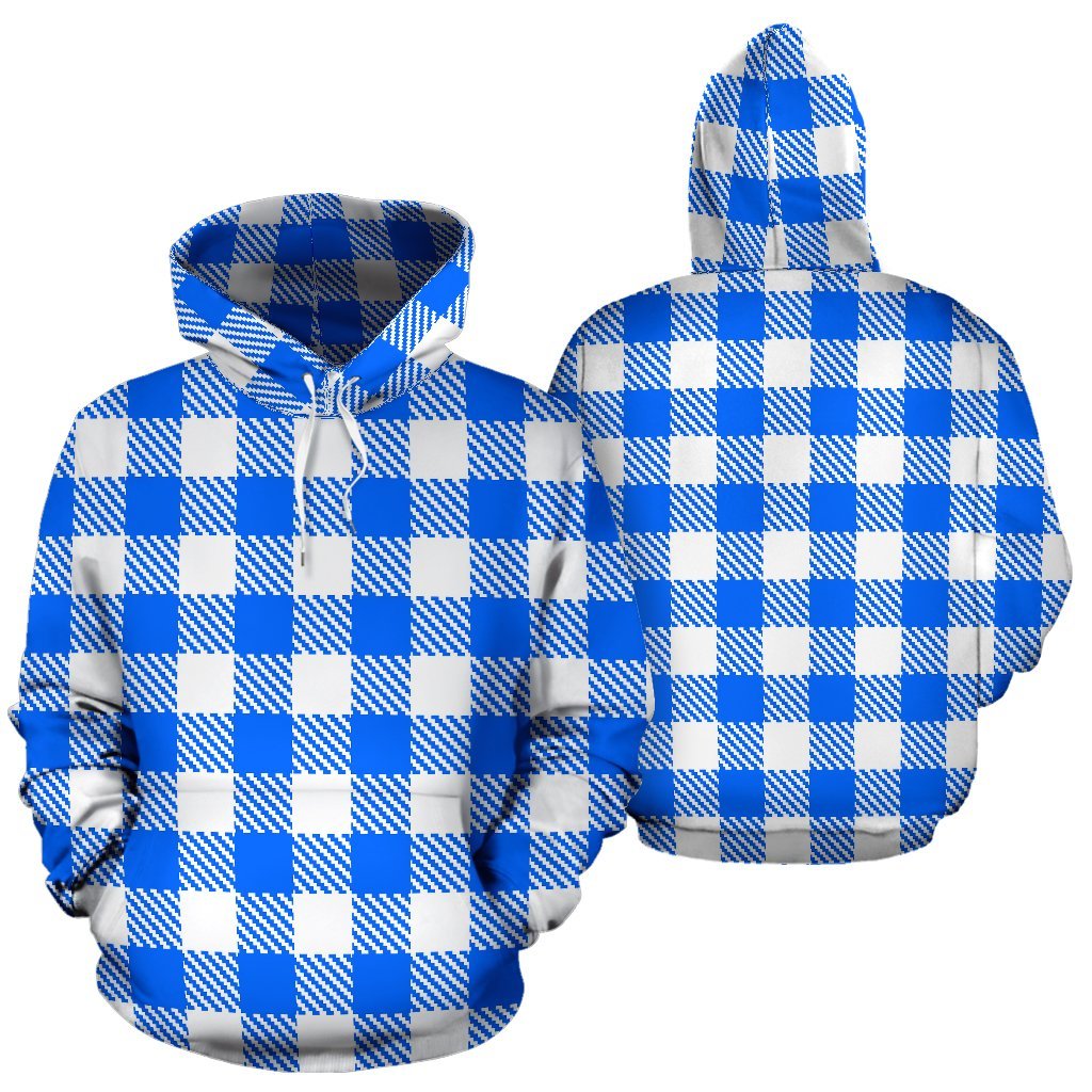 Gingham Blue Pattern Print Men Women Pullover Hoodie-grizzshop