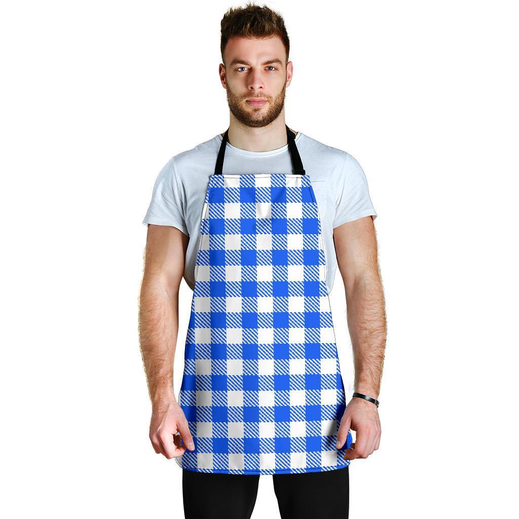 Gingham Blue Pattern Print Men's Apron-grizzshop