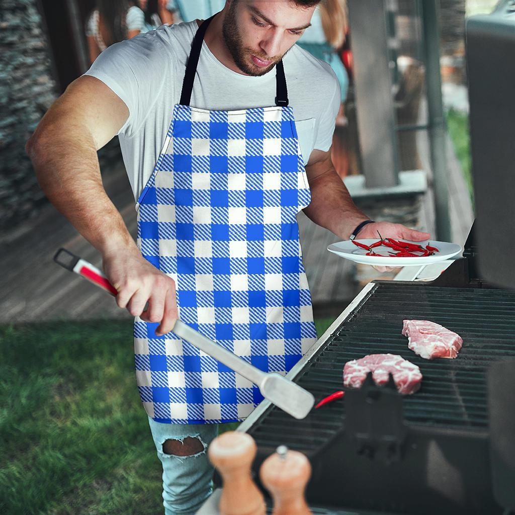 Gingham Blue Pattern Print Men's Apron-grizzshop