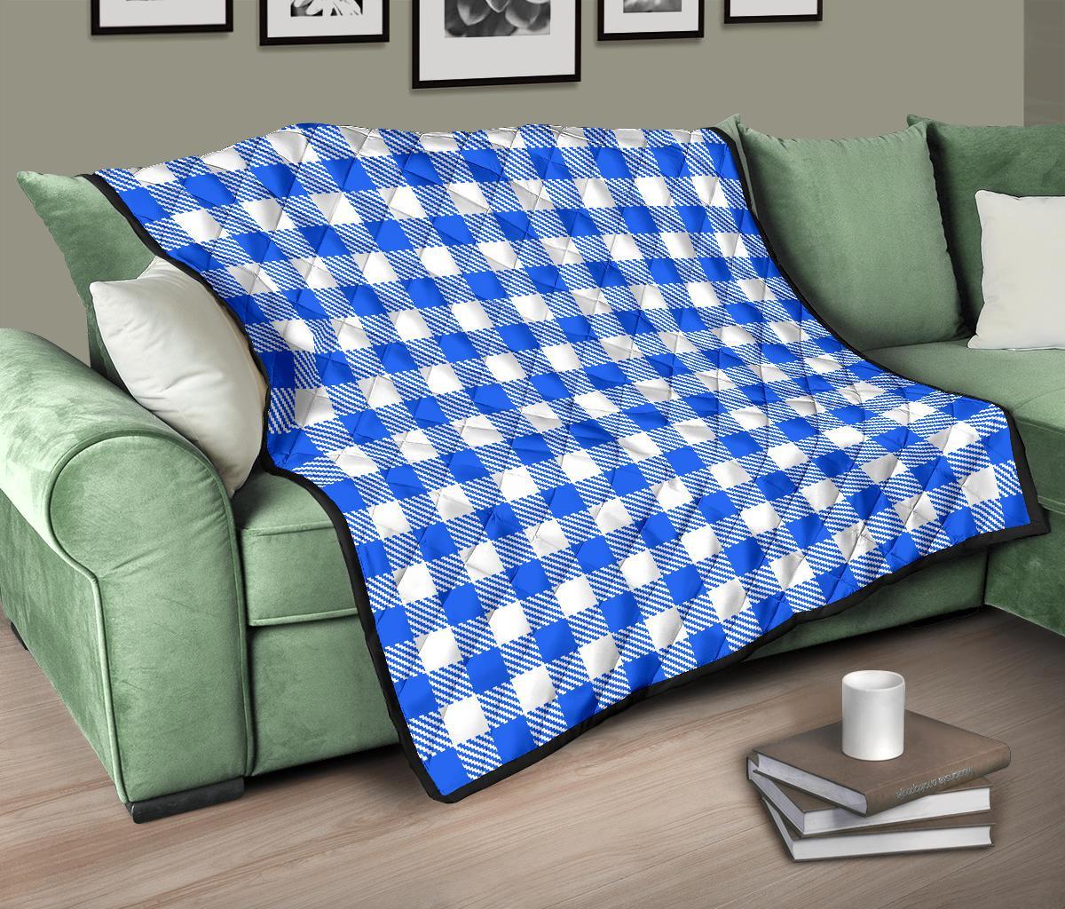 Gingham Blue Pattern Print Quilt-grizzshop