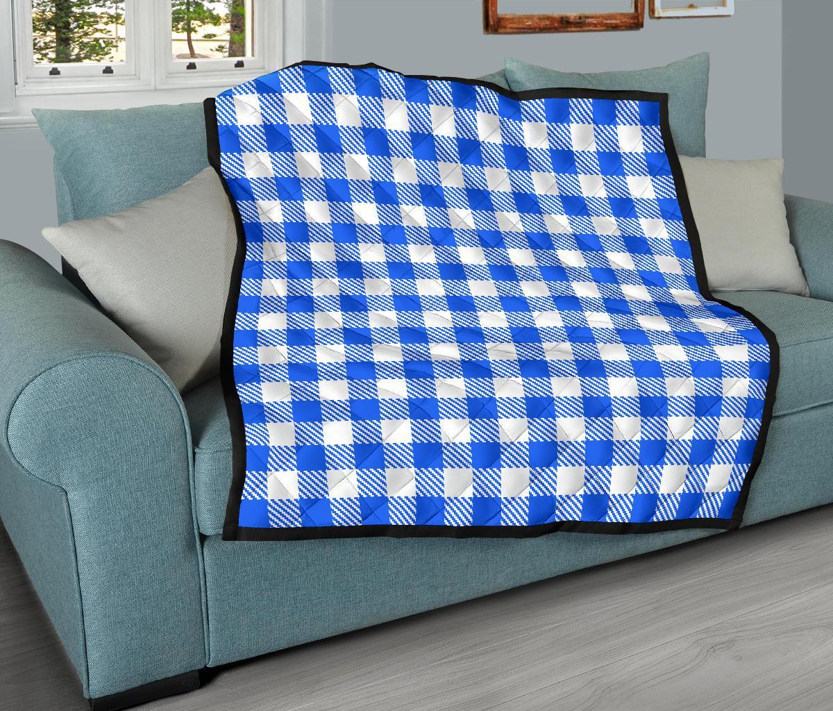 Gingham Blue Pattern Print Quilt-grizzshop