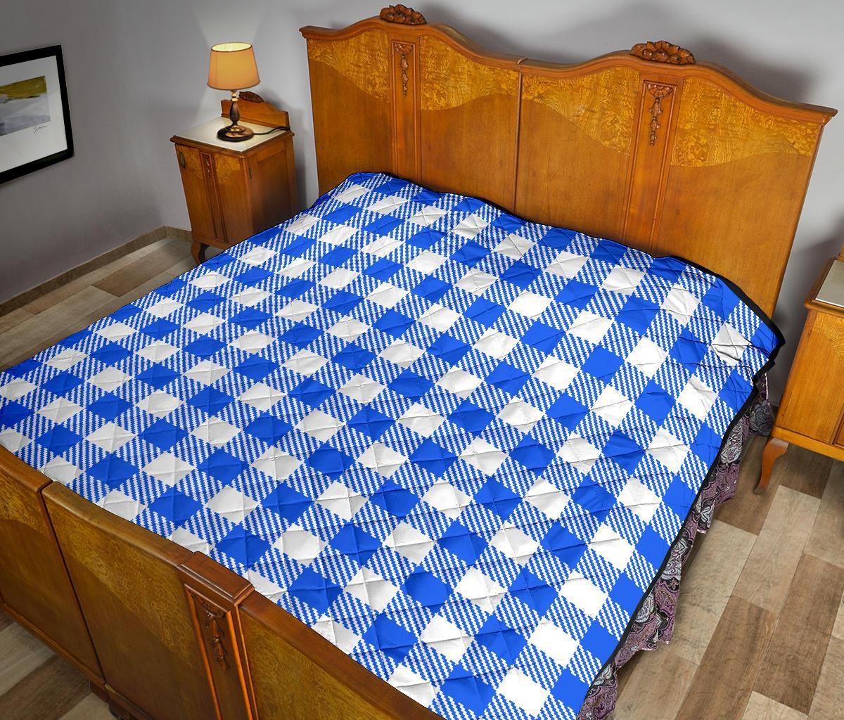 Gingham Blue Pattern Print Quilt-grizzshop