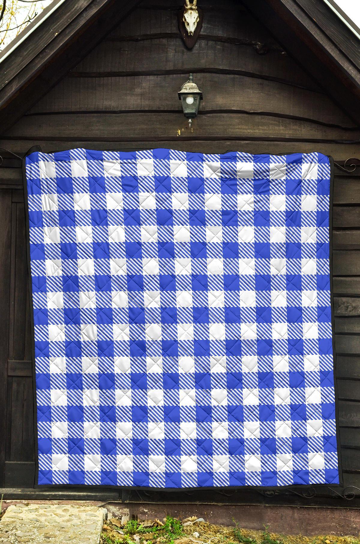 Gingham Blue Pattern Print Quilt-grizzshop