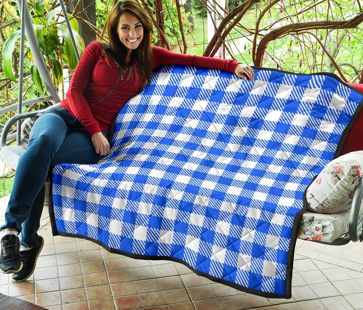 Gingham Blue Pattern Print Quilt-grizzshop