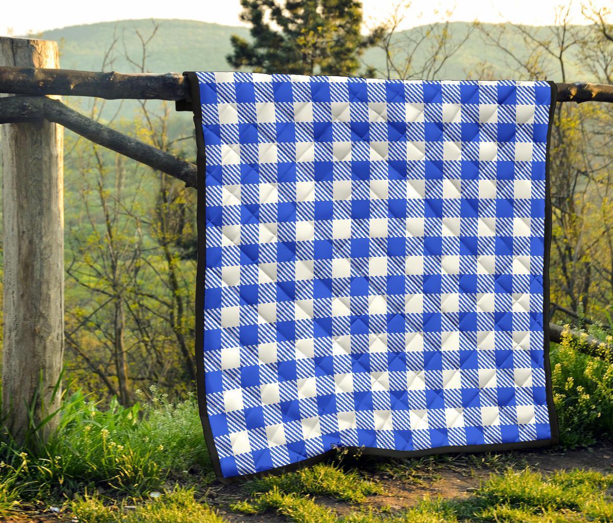 Gingham Blue Pattern Print Quilt-grizzshop