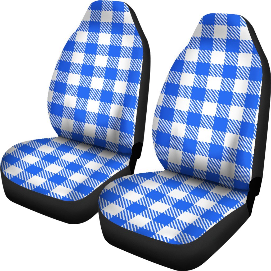 Gingham Blue Pattern Print Universal Fit Car Seat Covers-grizzshop