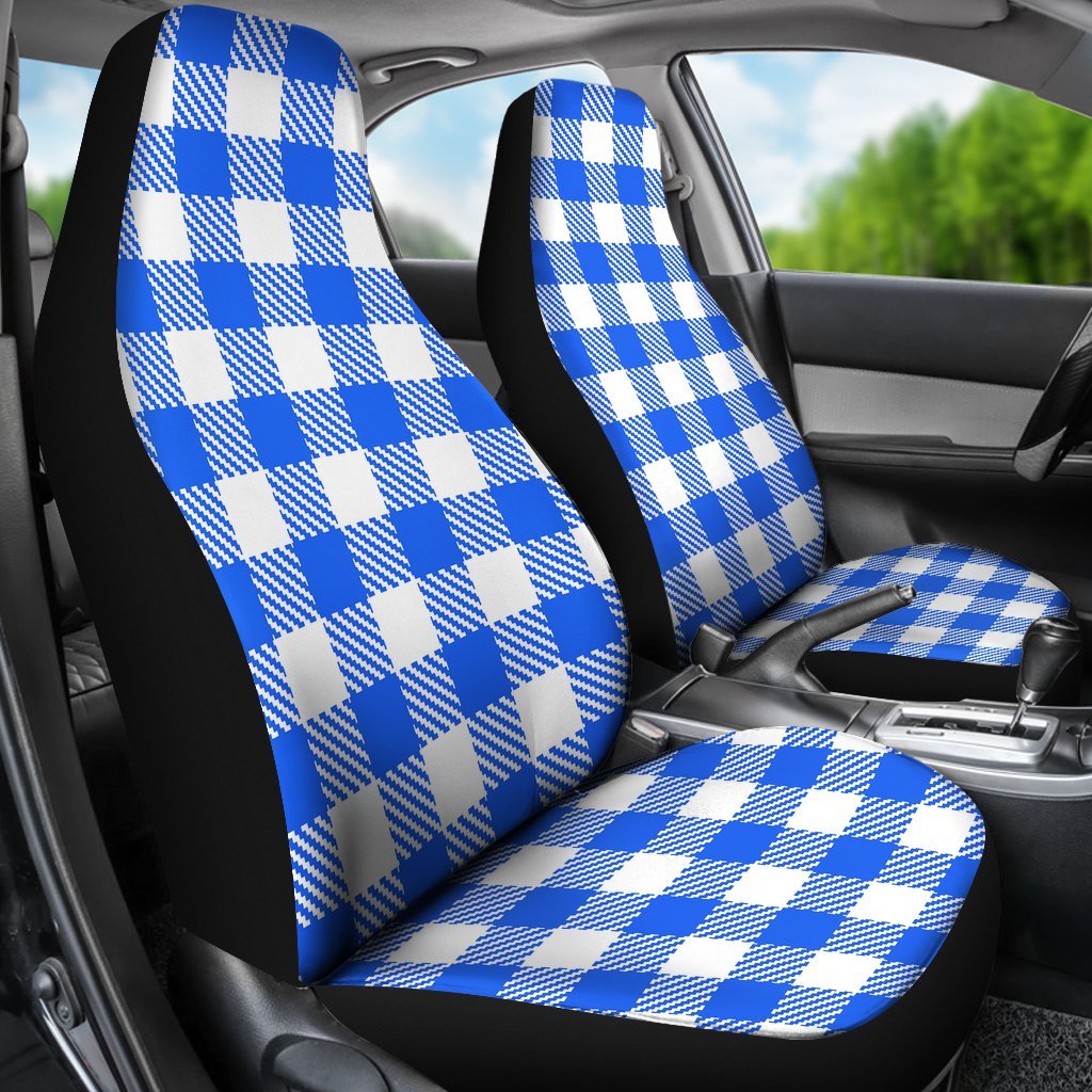 Gingham Blue Pattern Print Universal Fit Car Seat Covers-grizzshop