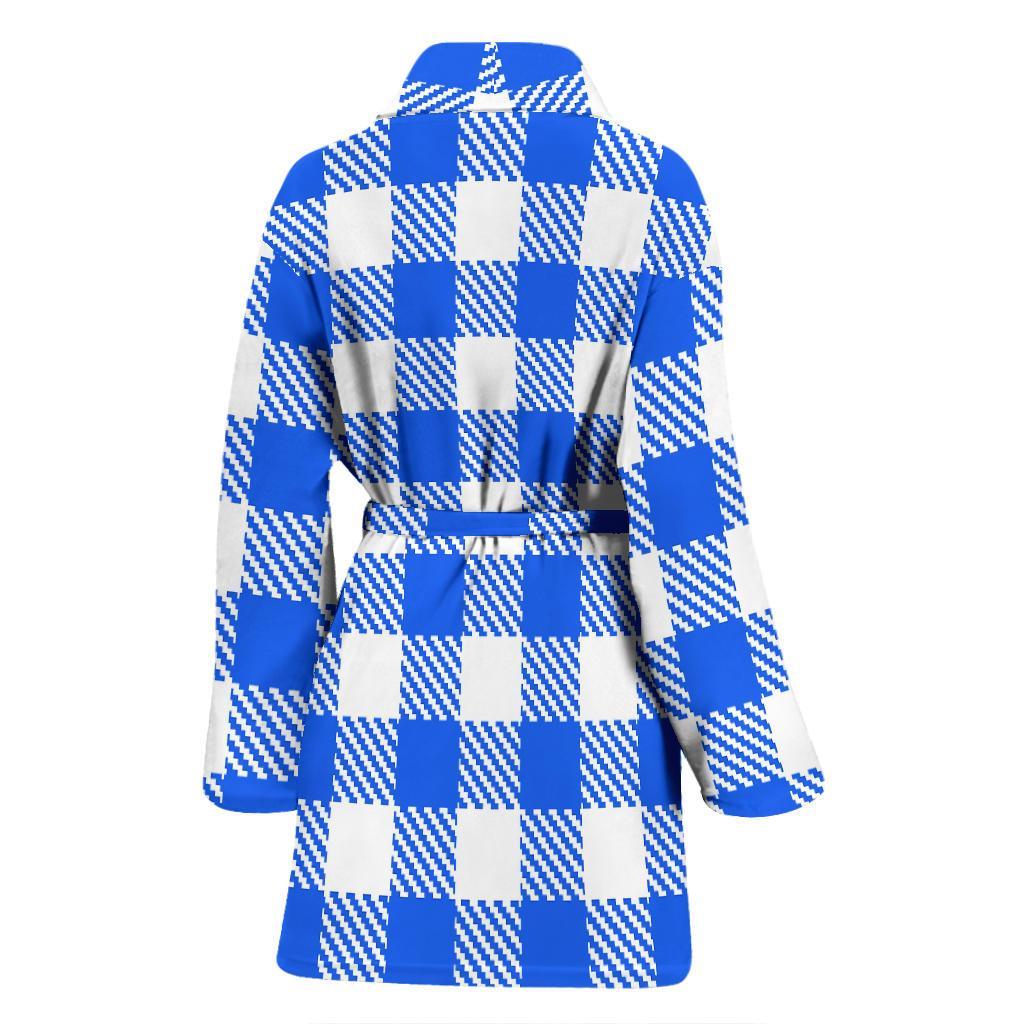 Gingham Blue Pattern Print Women Long Robe-grizzshop