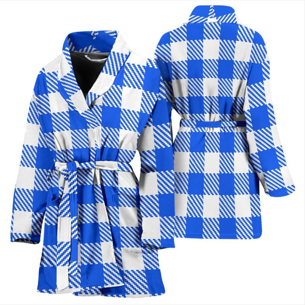 Gingham Blue Pattern Print Women Long Robe-grizzshop